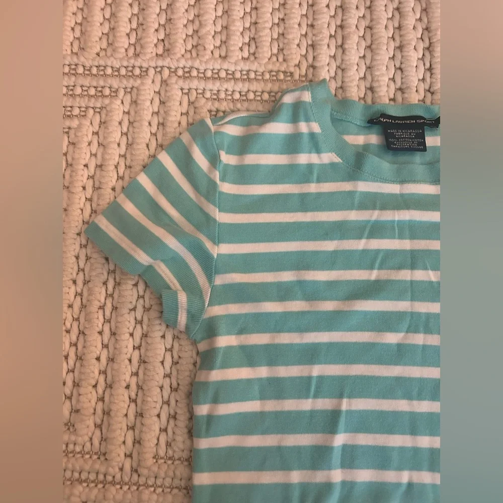 Polo Ralph Lauren Women’s S/P Preppy Sporty Blue White Striped Cotton Blouse Top - Picture 2 of 15